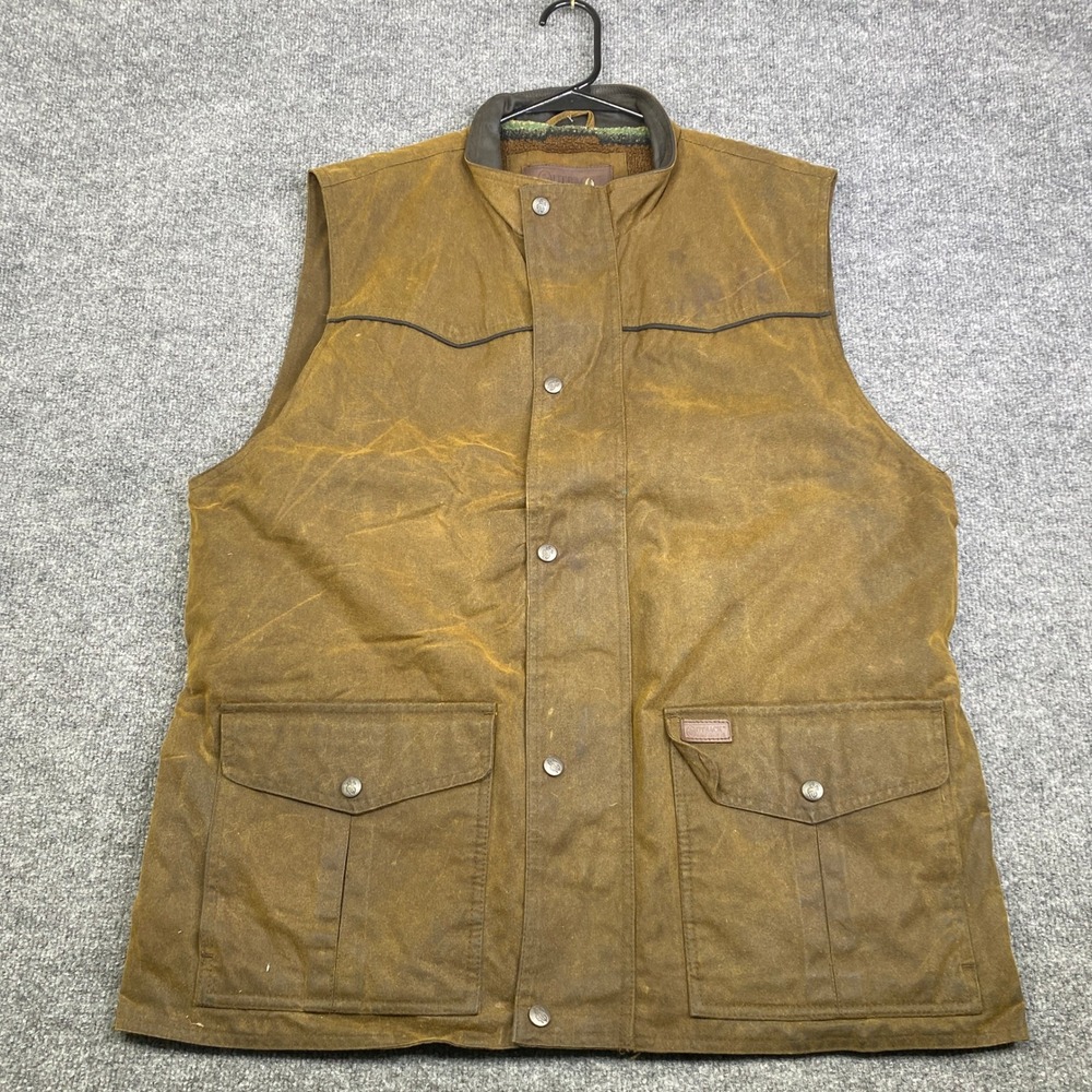 Outback Trading Co Mens XL Brown Oilskin Waxed Cotton Fleece Lined Western Vest